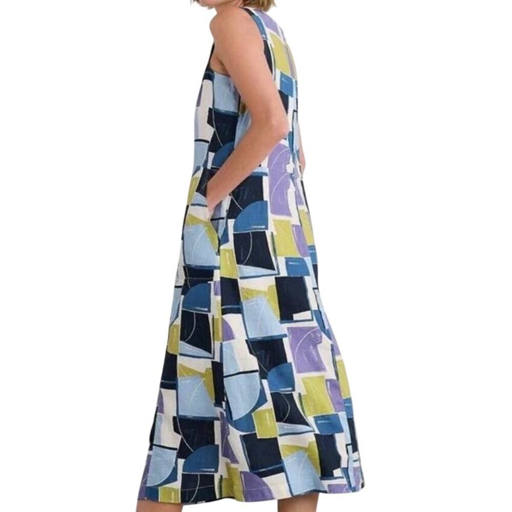 Seasalt Cornwall Sleeveless Grass Wave Sleeveless Linen Dress XL